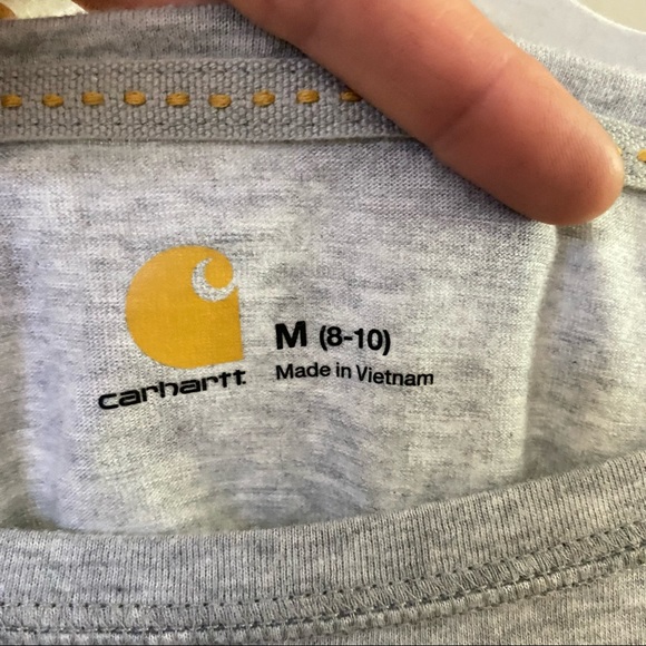 Carhartt Grey and Blue Striped Boat Neck Shirt with Roll Tab Sleeves - Picture 3 of 4